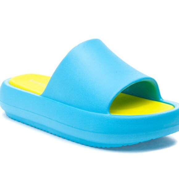 J/Slides EVA SQUISH Turquoise/Yellow Lightweight Comfy Beach Slides Size 9 New - Picture 1 of 10
